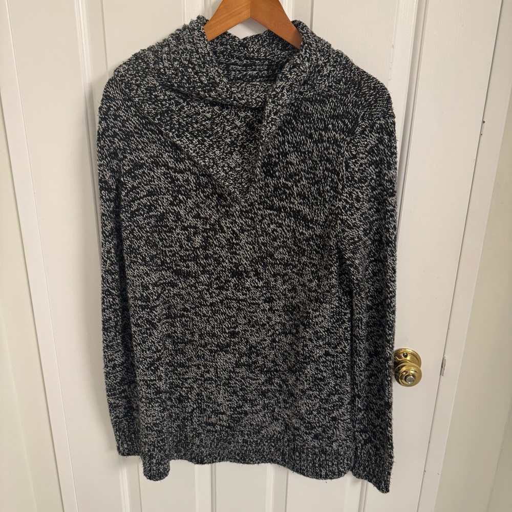 Lord & Taylor Black and Gray Cowl Neck Sweater